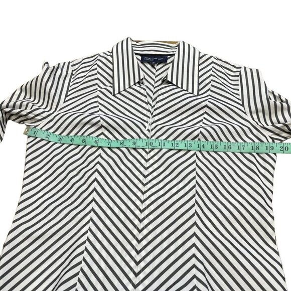 Jones New York Signature Women’s Black & White Striped Zip-Up Shirt Long Sleeve - Picture 8 of 13